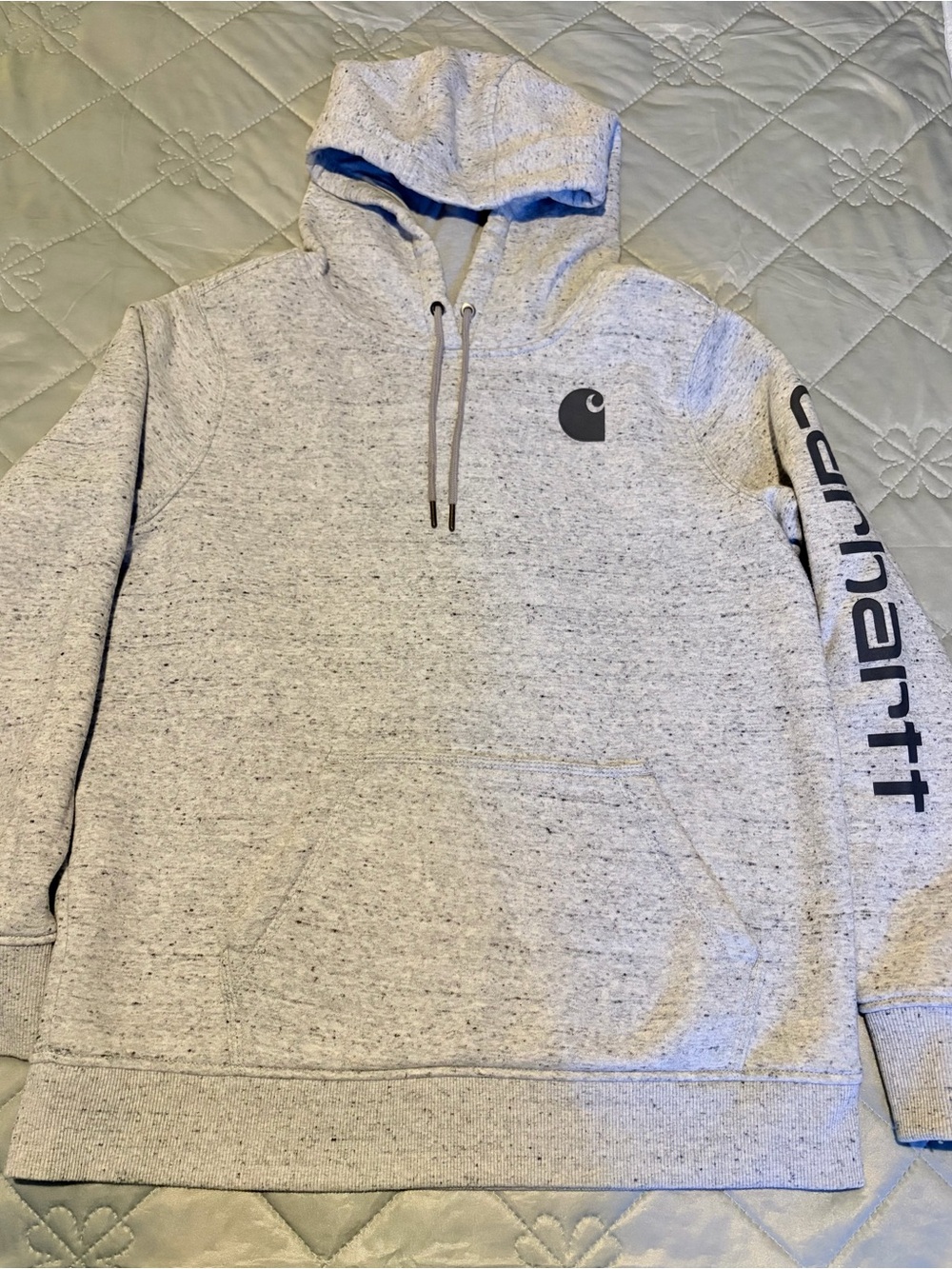 Carhartt Women’s Light Gray Speckled Hoodie with Logo Sleeve
